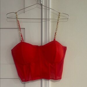 Coral Orange Cropped Top with Gold Chain Straps Size Large NWOT